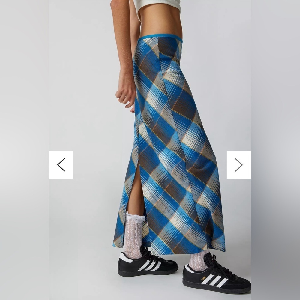 Urban Outfitters Janelle Plaid Midi Skirt Grunge Preppy Academia Slit Size S - Picture 2 of 9